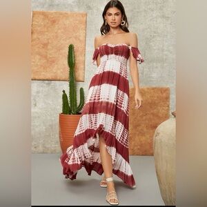 Strapless Burgundy and White High Low Dress